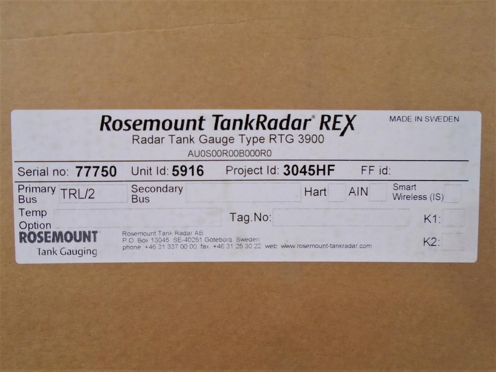 Rosemount Tank Radar REX, Type TH 2015, Tank Monitoring Equipment for Haz. Loc.
